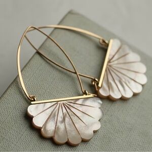 Gold and Mother-of-Pearl Fan Drop Earrings